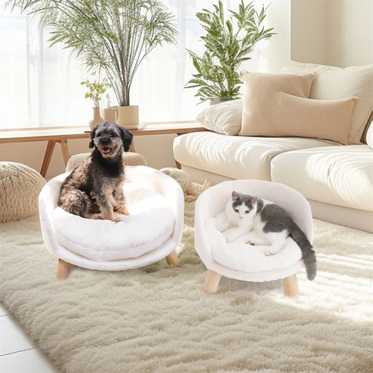 BINGOPAW Luxury Plush Cat Bed Nest With Wood Legs Support