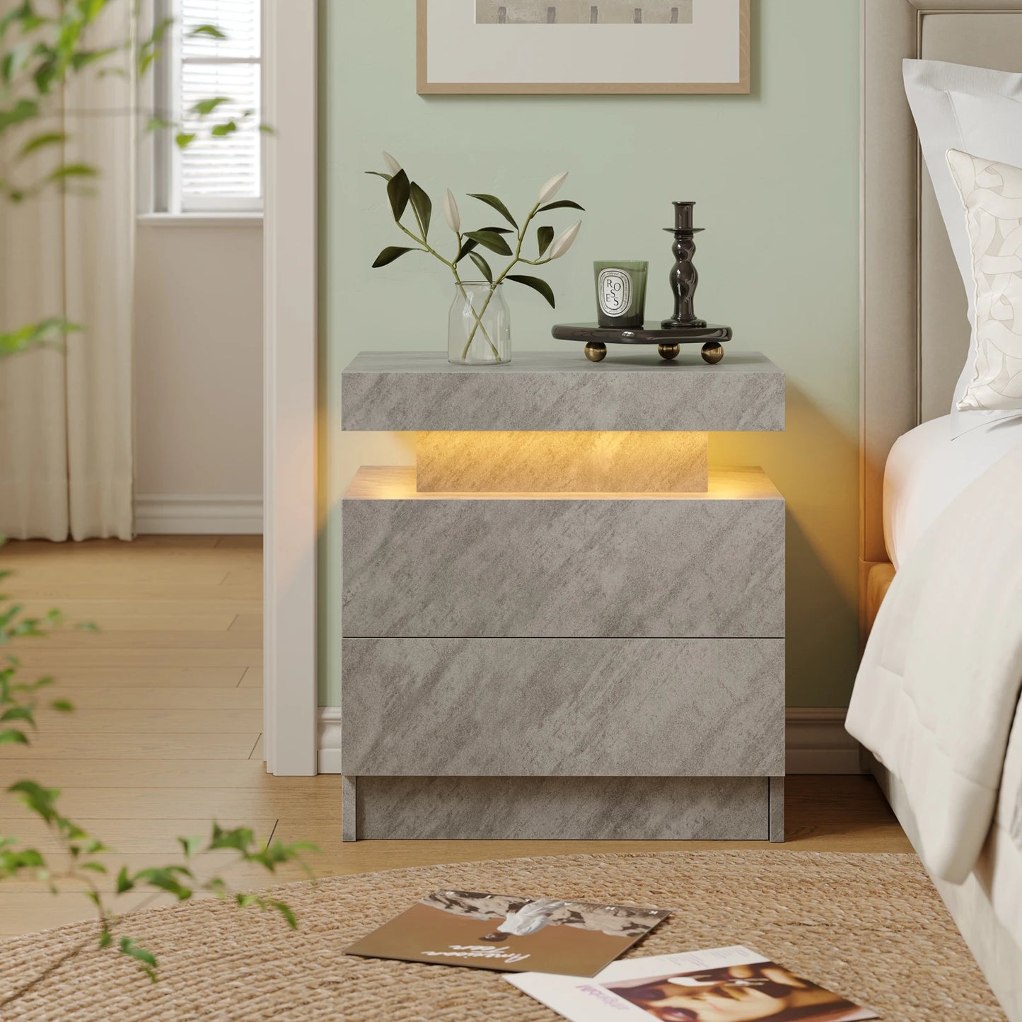 Cubehom LED Nightstands With 2 Drawers And RGB Lights For Bedroom
