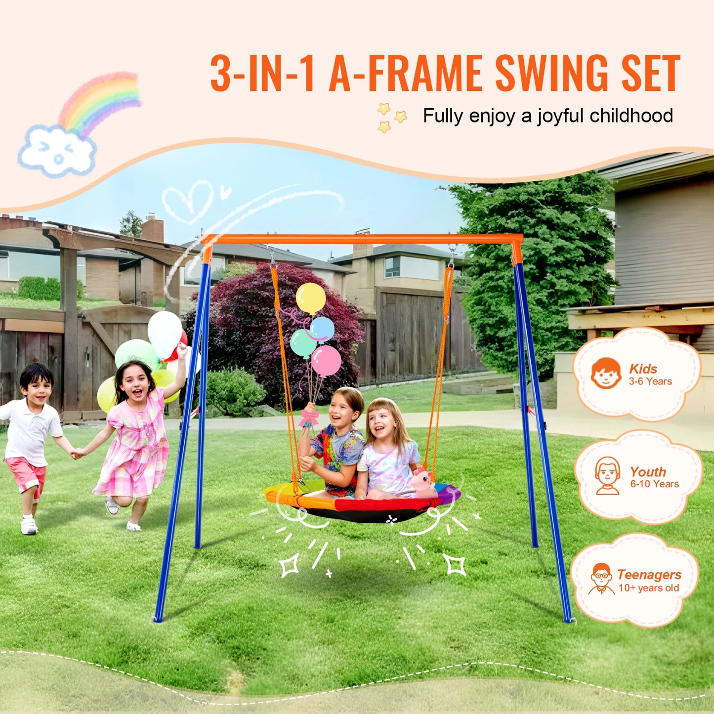SucceBuy Backyard Swing Set 600 Lb Capacity With Saucer Seats