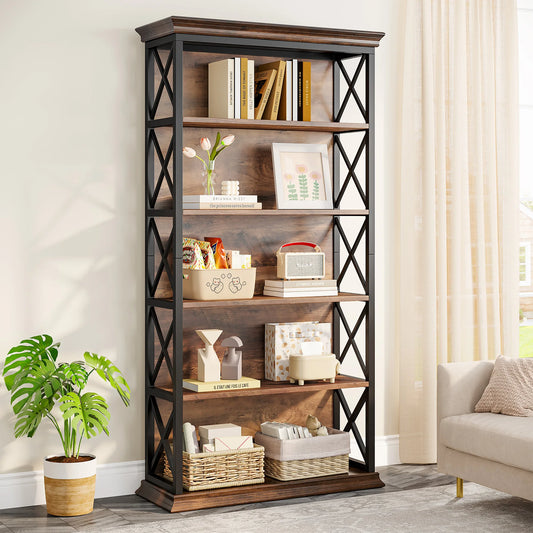 Tribesigns 5 Tier Bookcase Industrial Wood Shelves Floor Standing