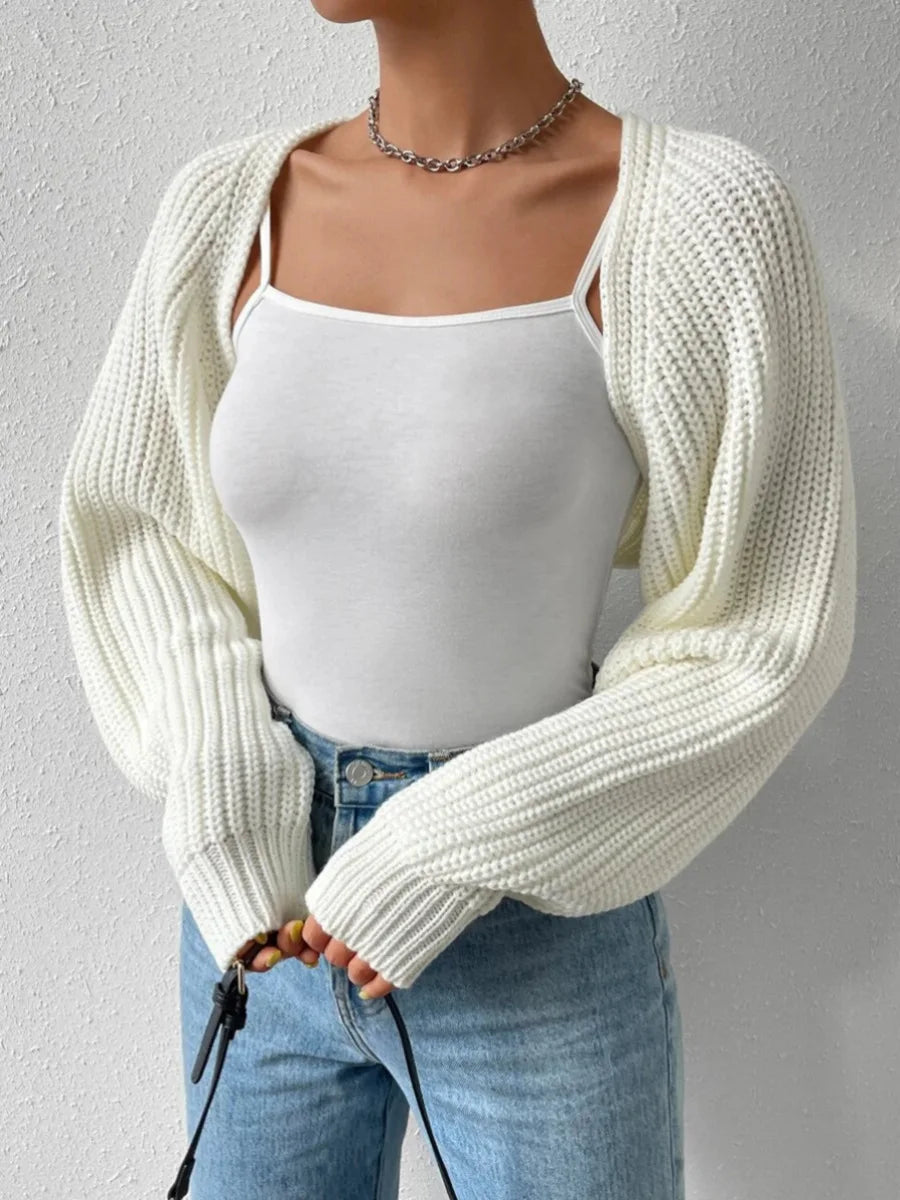 Hirigin Women Open Front Cropped Cardigan Long Sleeve Ribbed Knit Shrug