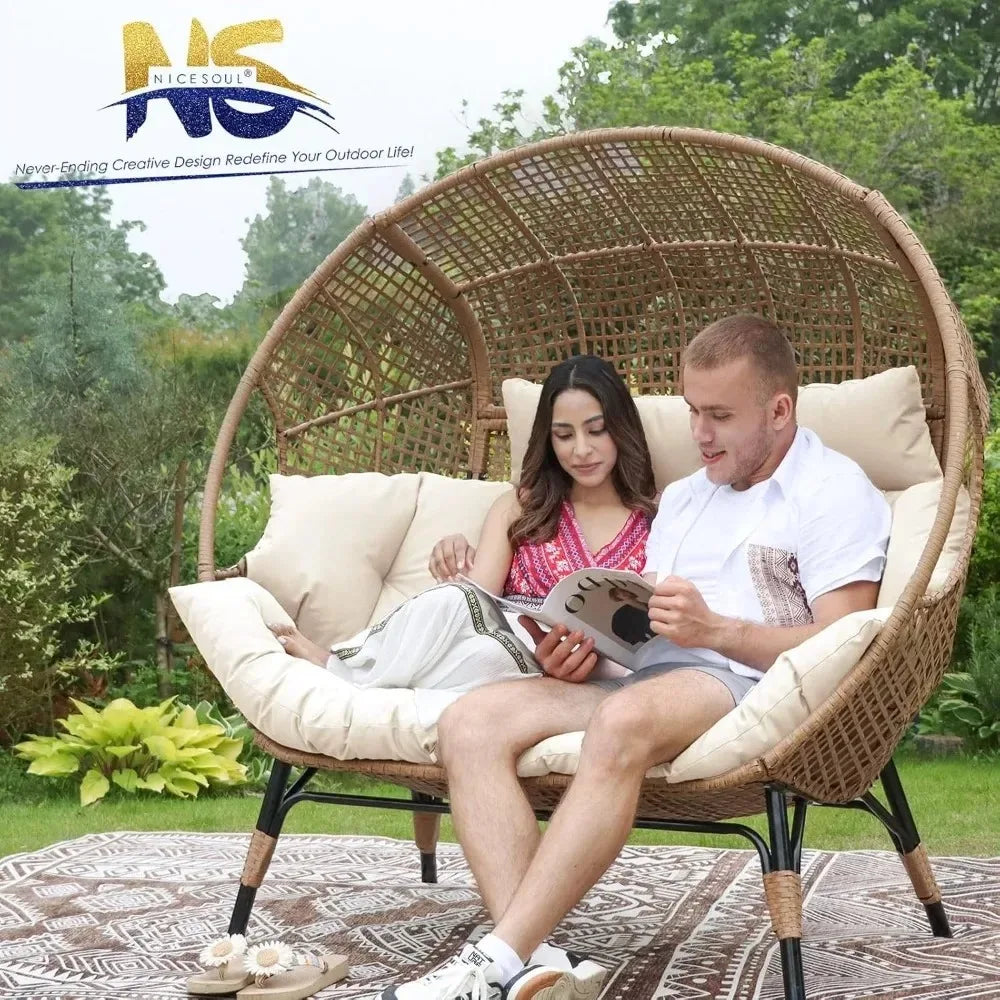 Double Egg Lounge Chair Indoor Outdoor With Thick Padded Cushions