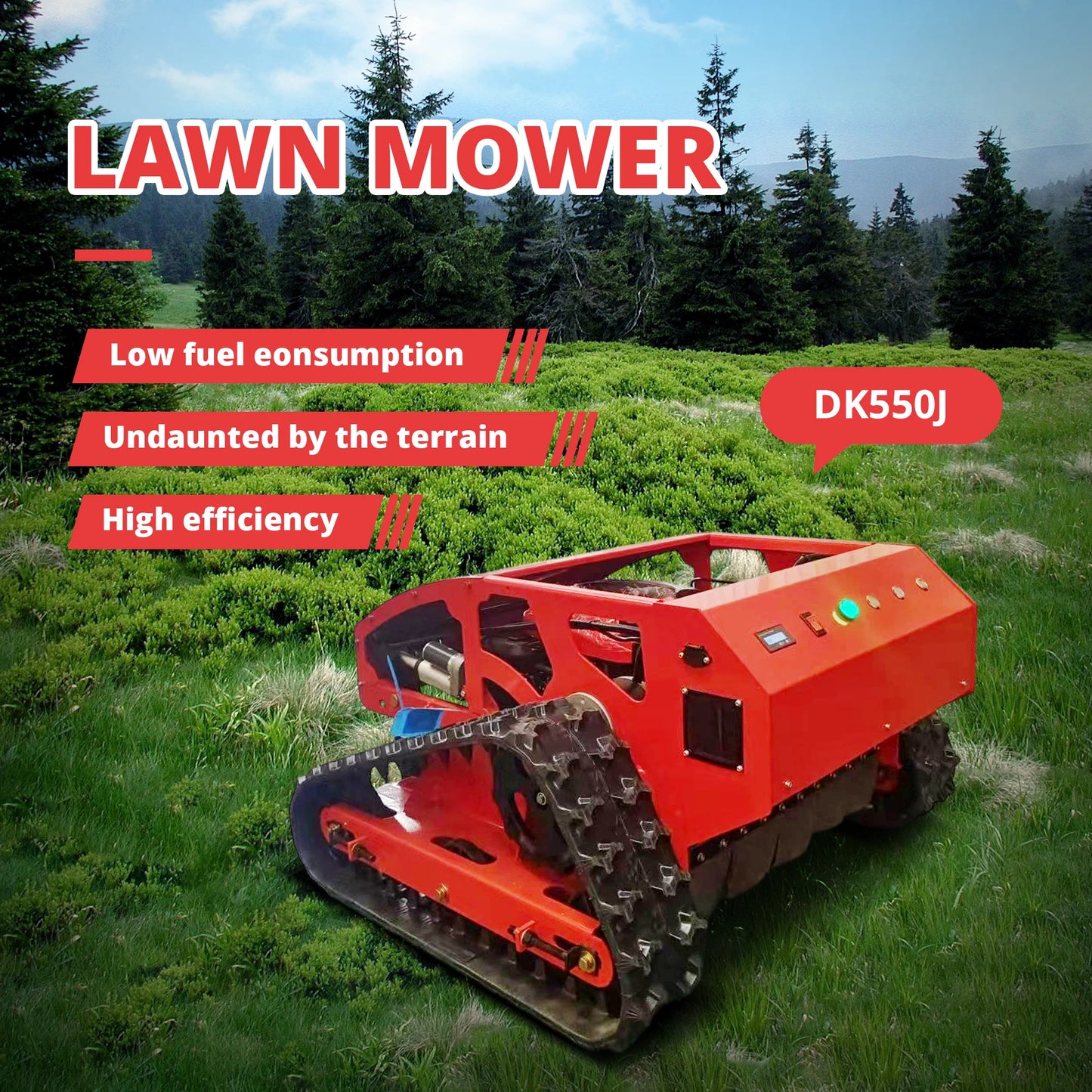 Remote Control Gas Engine Lawn Mower 4WD For Sloped Terrain