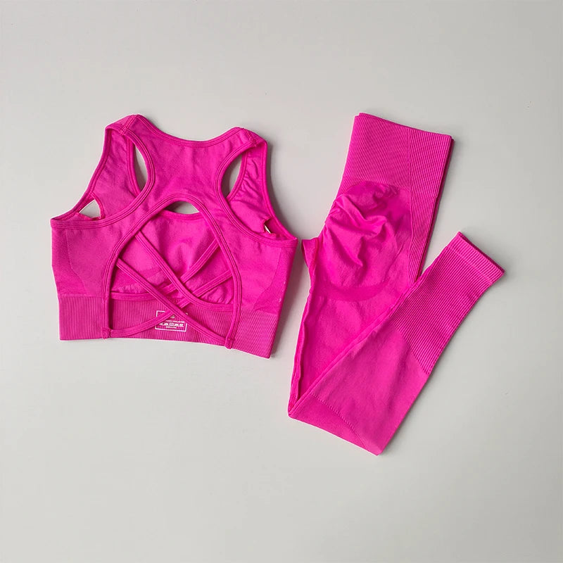 SKINOFSKIN Two Piece Sports Bra Set For Women Yoga Running Fitness