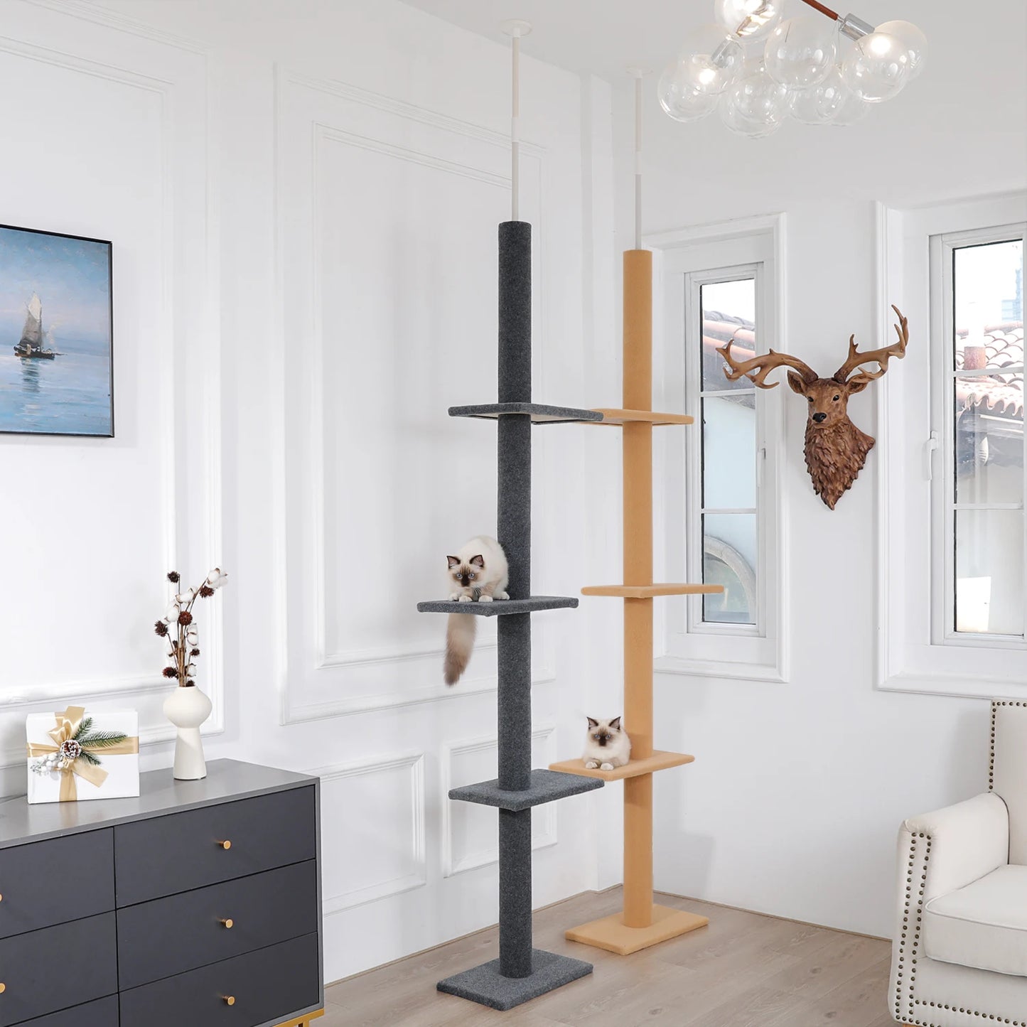 PEQULTI Adjustable Height Cat Tree Indoor Scratching Posts For Cats