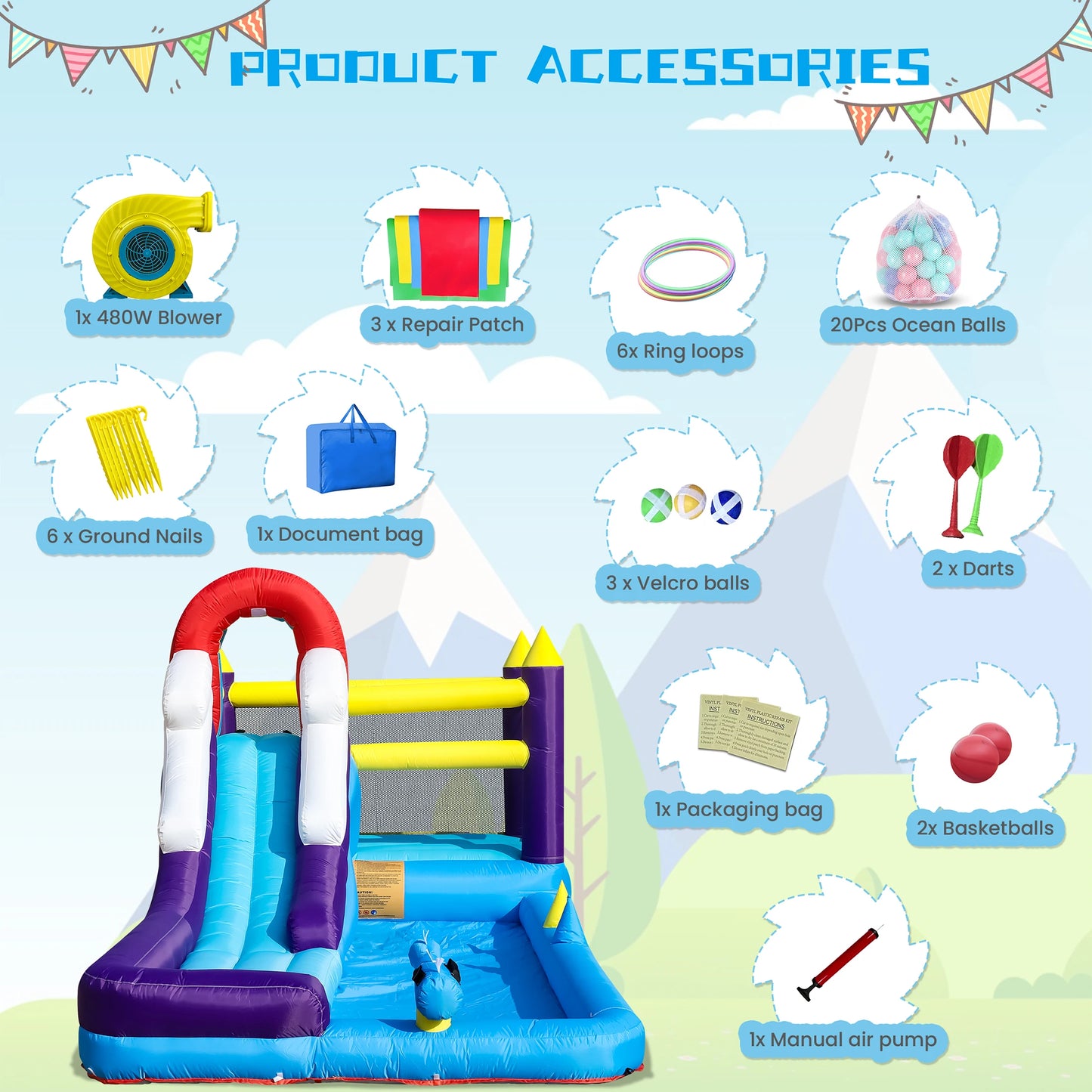 RTS Inflatable Water Slide Bounce House With Splash Pool For Kids Backyard Party