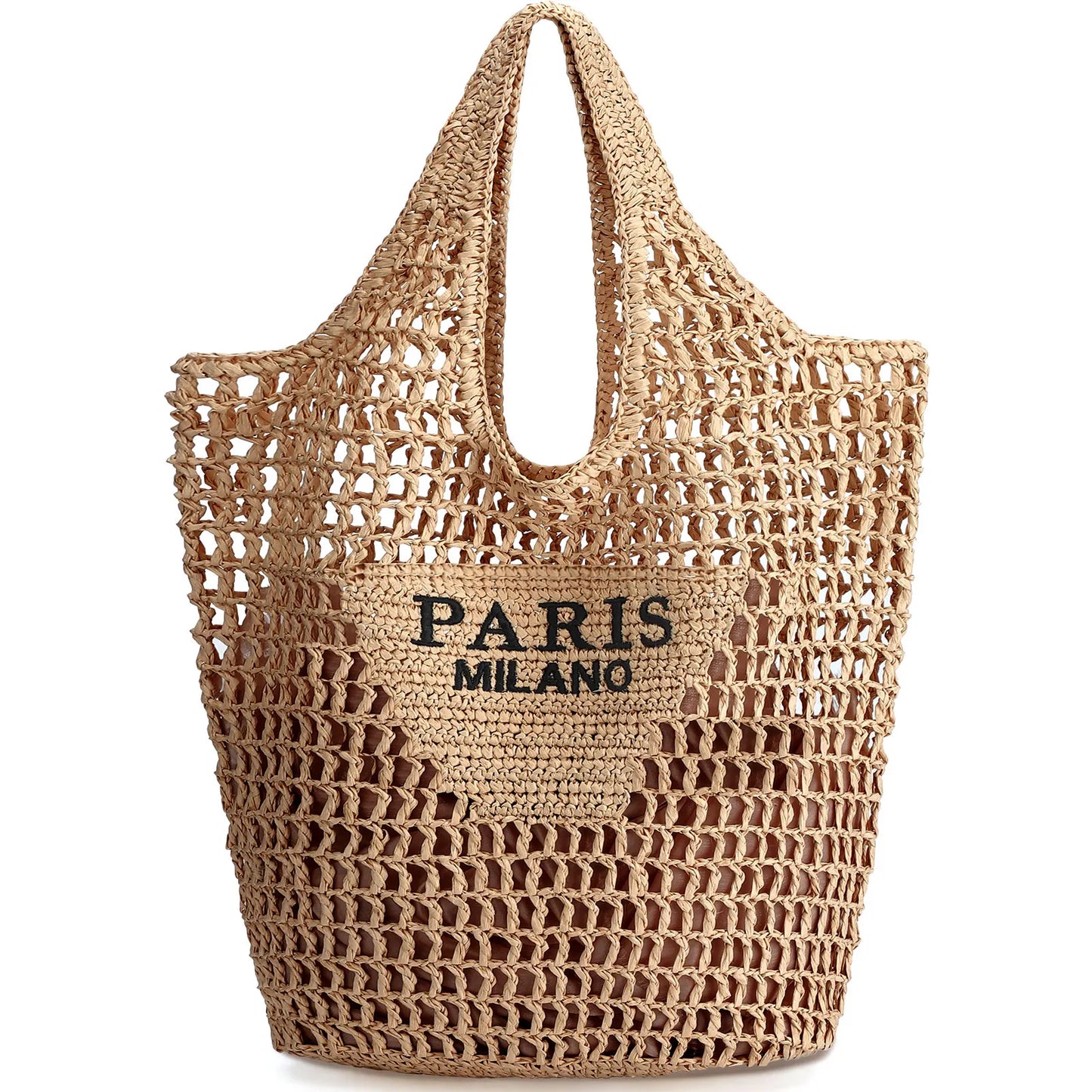 Women Straw Beach Tote Handmade Woven Summer Mesh Shoulder Bag