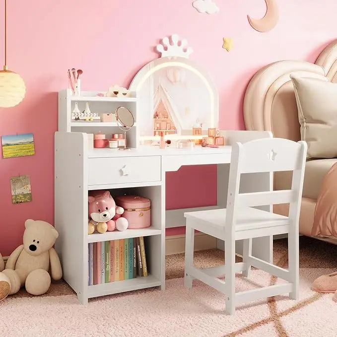 HiMISS Kids Vanity With Lights 2 In 1 Makeup DeskSet