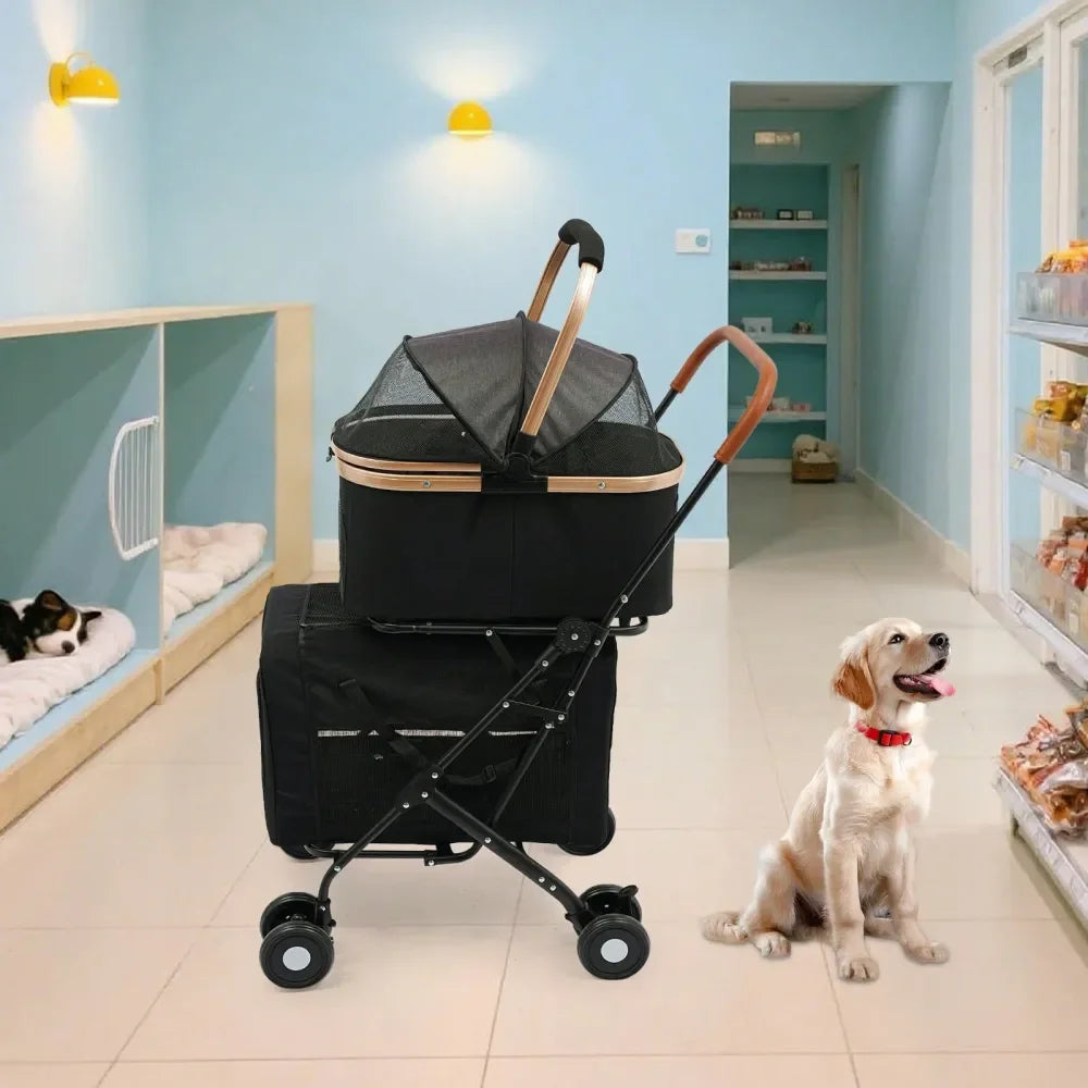 Pet Stroller With 2 Detachable Carrier Bags And Lockable Wheels