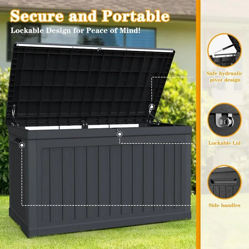 Lockable Resin Deck Box Outdoor Storage Waterproof UV Resistant