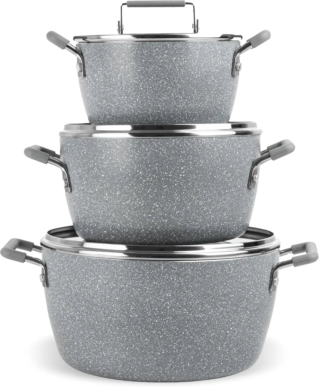 Nonstick Stackable Pots Set With Lids Space Saving Granite Coating