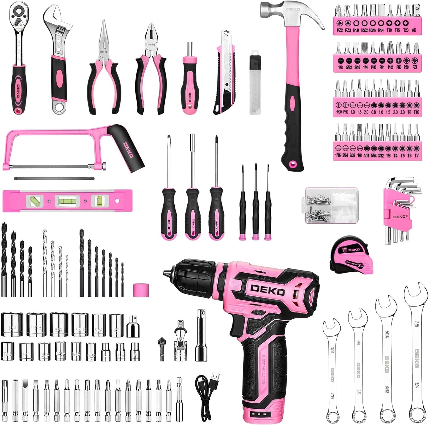 DEKO 12V Cordless Drill And Mechanic Toolbox Kit With Organizer