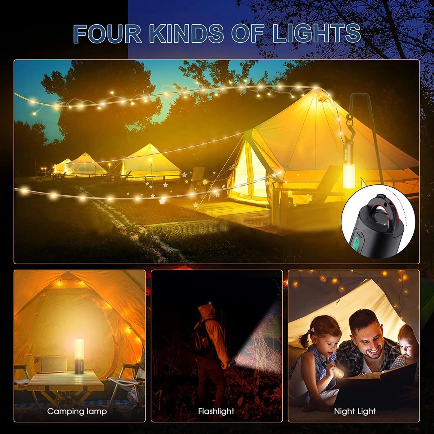 LIXADA Type C Rechargeable Outdoor Night Light Lantern With 4000mAh Battery