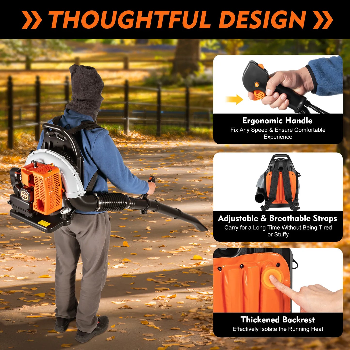 Bymaocar 63cc Gas Leaf Blower 2 Stroke Backpack Blower 6800 Rpm