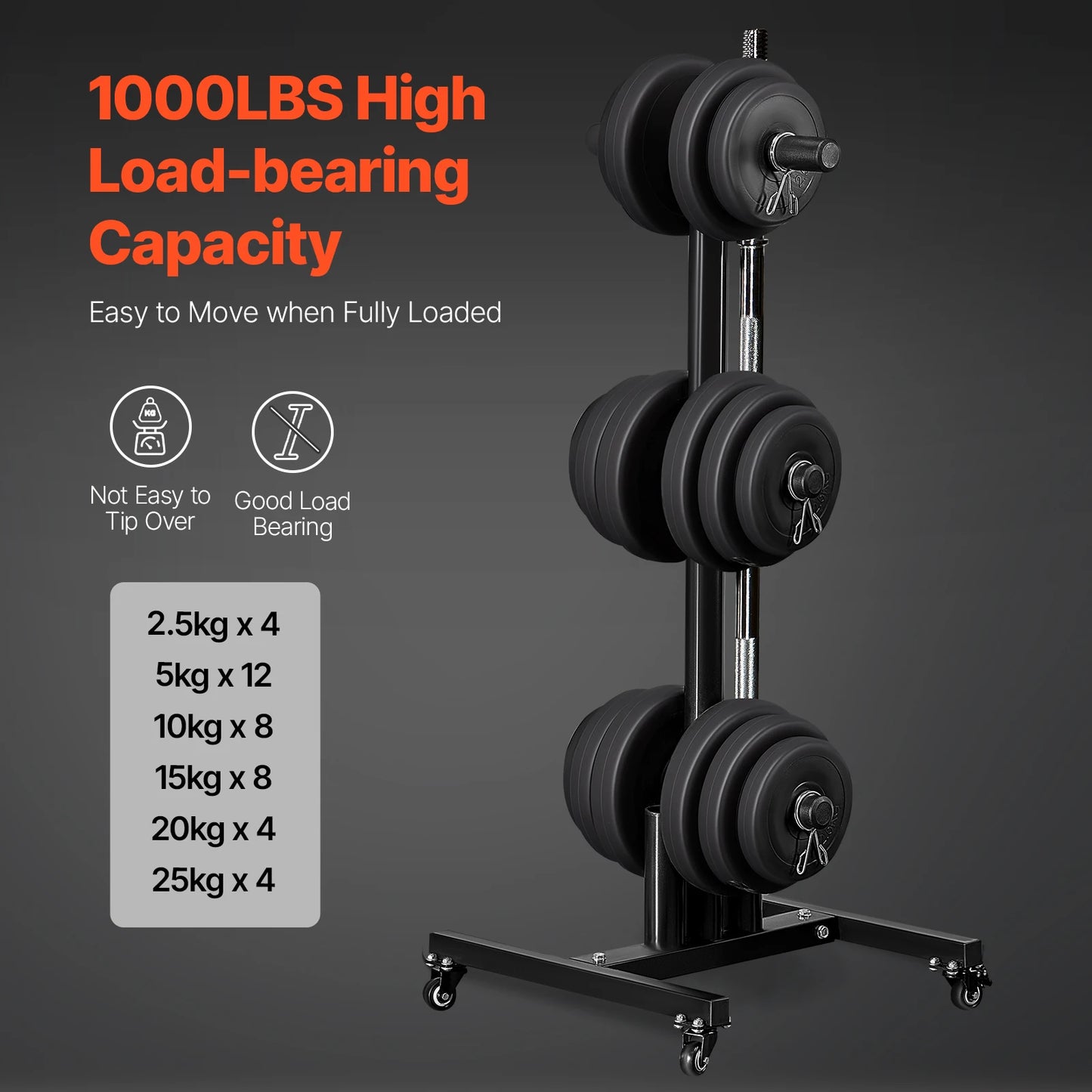 Weight Plate Rack With Wheels 1000 Lb Load Capacity