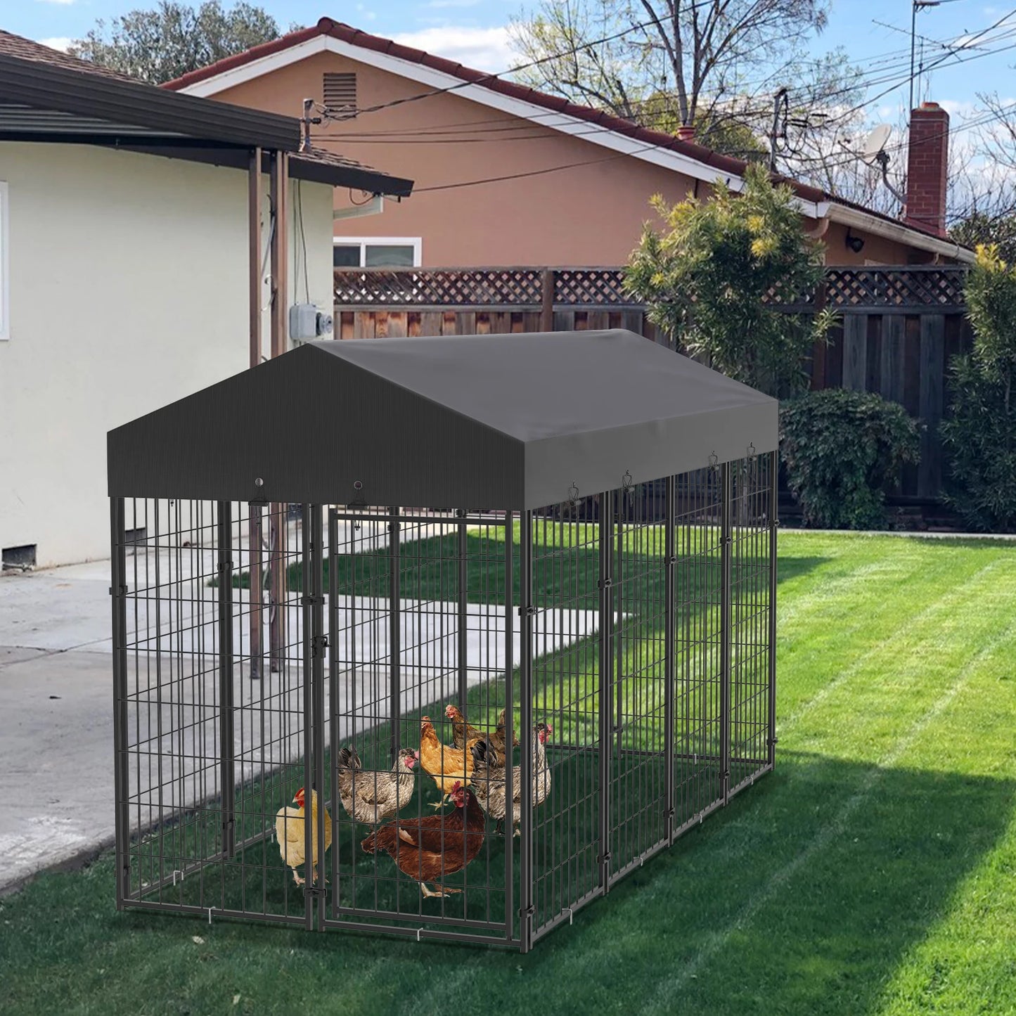 BINGOPAW Outdoor Dog Kennel Welded Wire Galvanized Weatherproof Canopy
