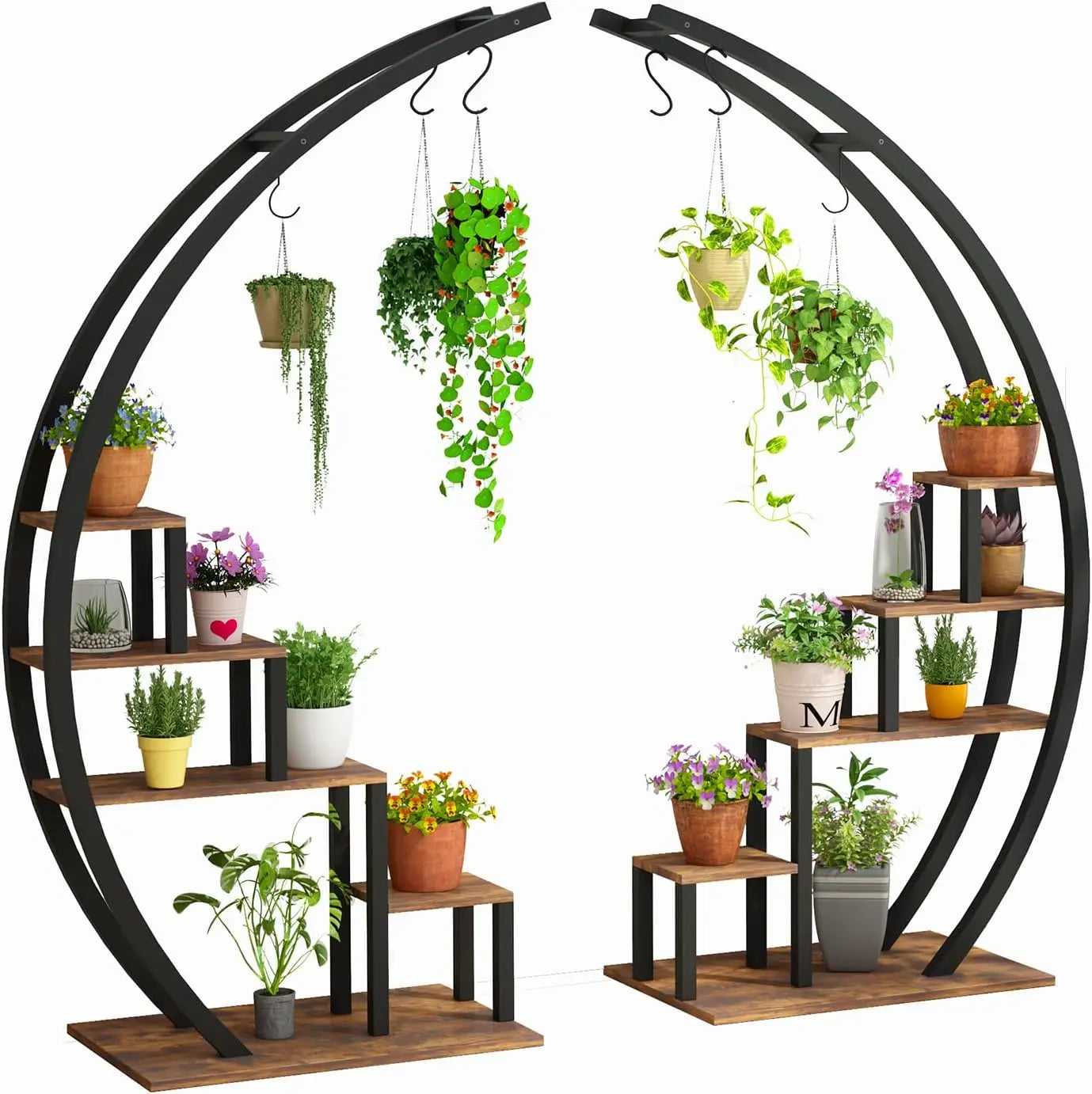 TWISTER.CK Five Tier Half Moon Metal Plant Stand Indoor Garden