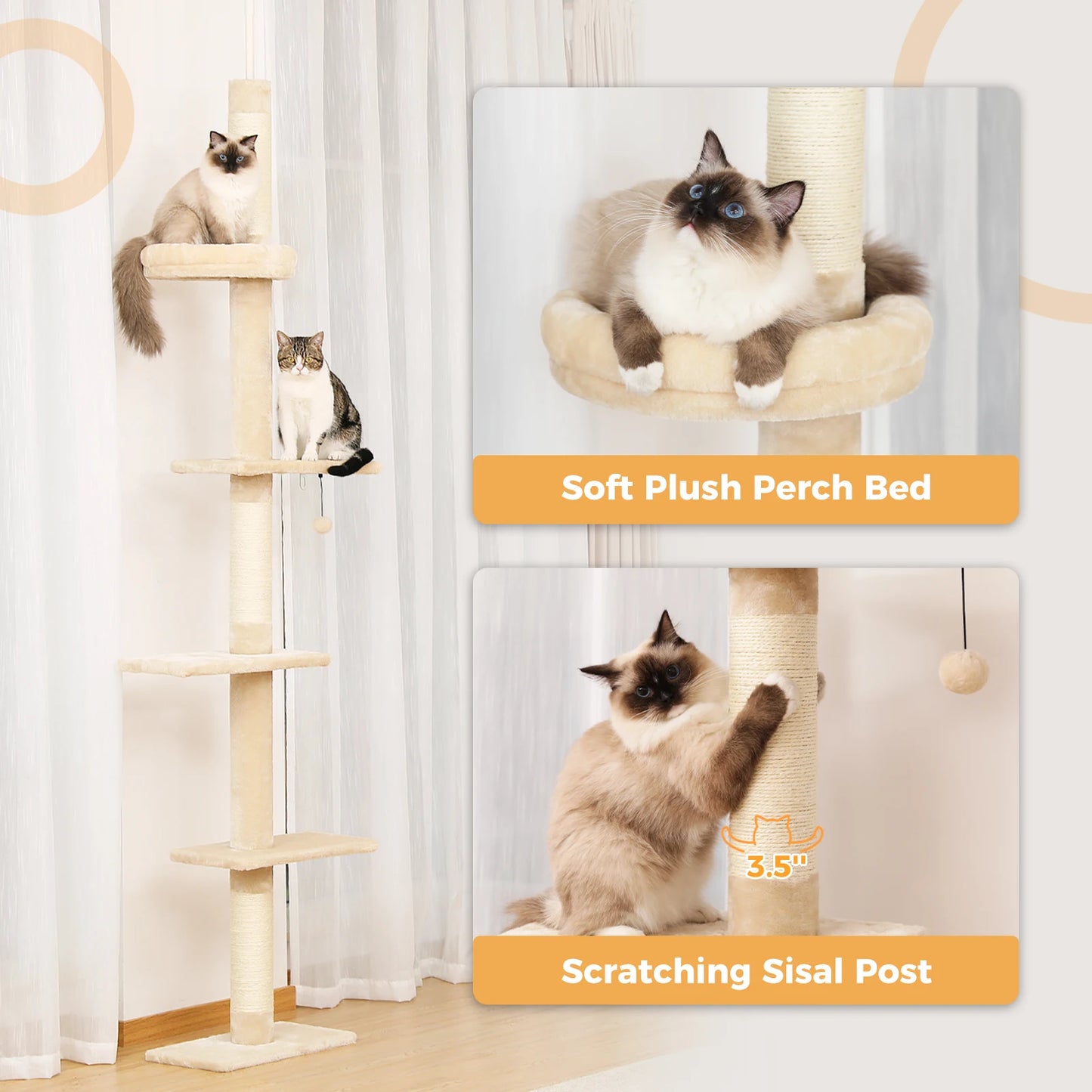 PEQULTI Adjustable Height Cat Tree Indoor Scratching Posts For Cats