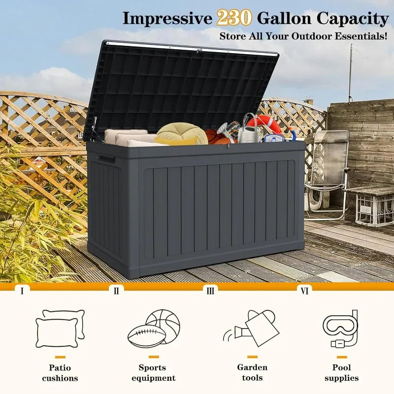 Lockable Resin Deck Box Outdoor Storage Waterproof UV Resistant