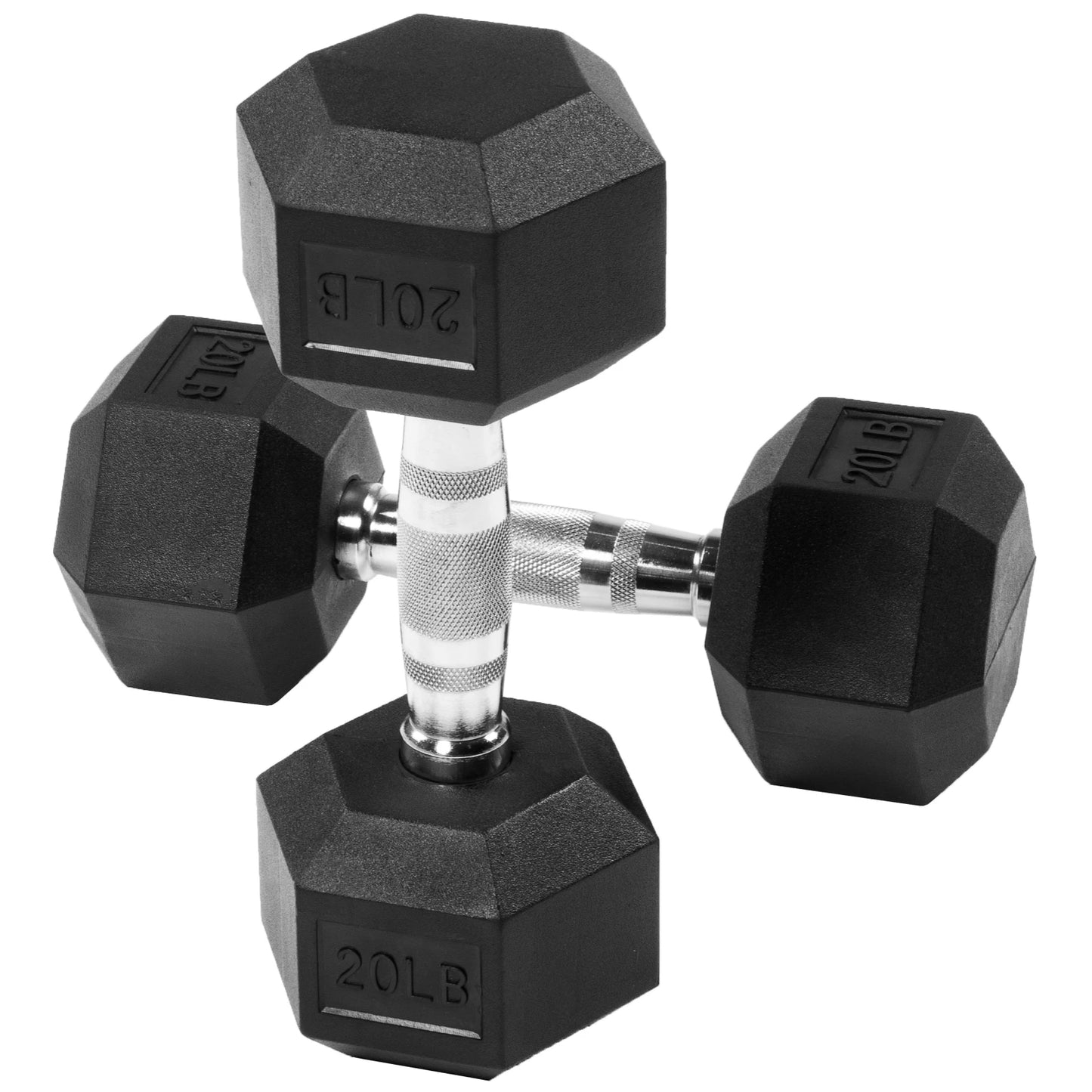Rubber Coated Hex Dumbbells 15 Lb Set For Exercise Fitness