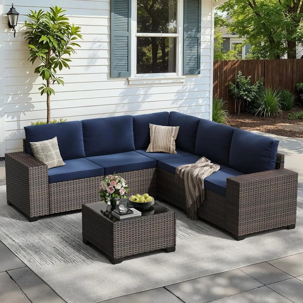 XIAOLANG All Weather Patio Furniture Set Six Piece Wicker Table
