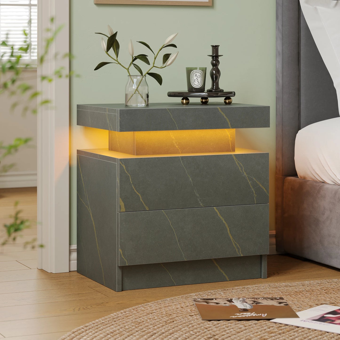 Cubehom LED Nightstands With 2 Drawers And RGB Lights For Bedroom
