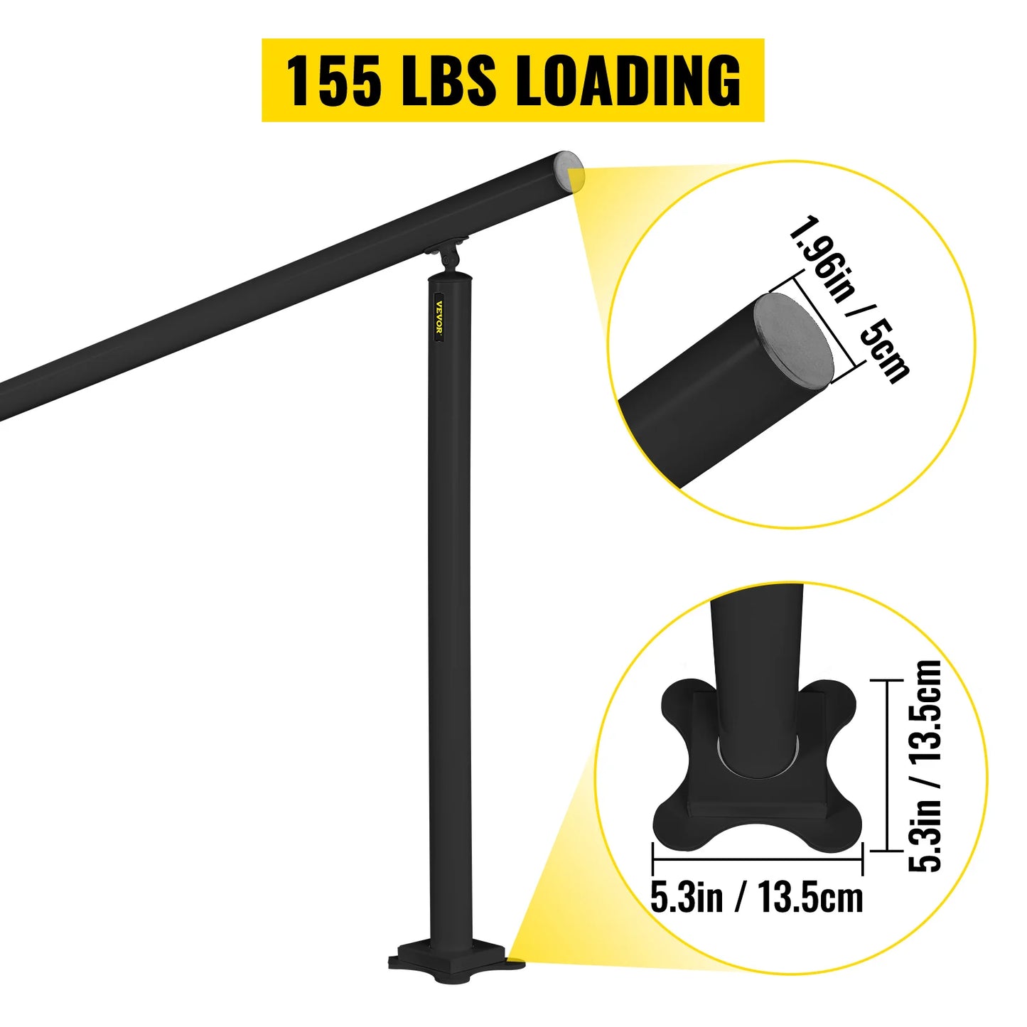 Outdoor Aluminum Handrail Fits 0 to 5 Steps Installation Kit