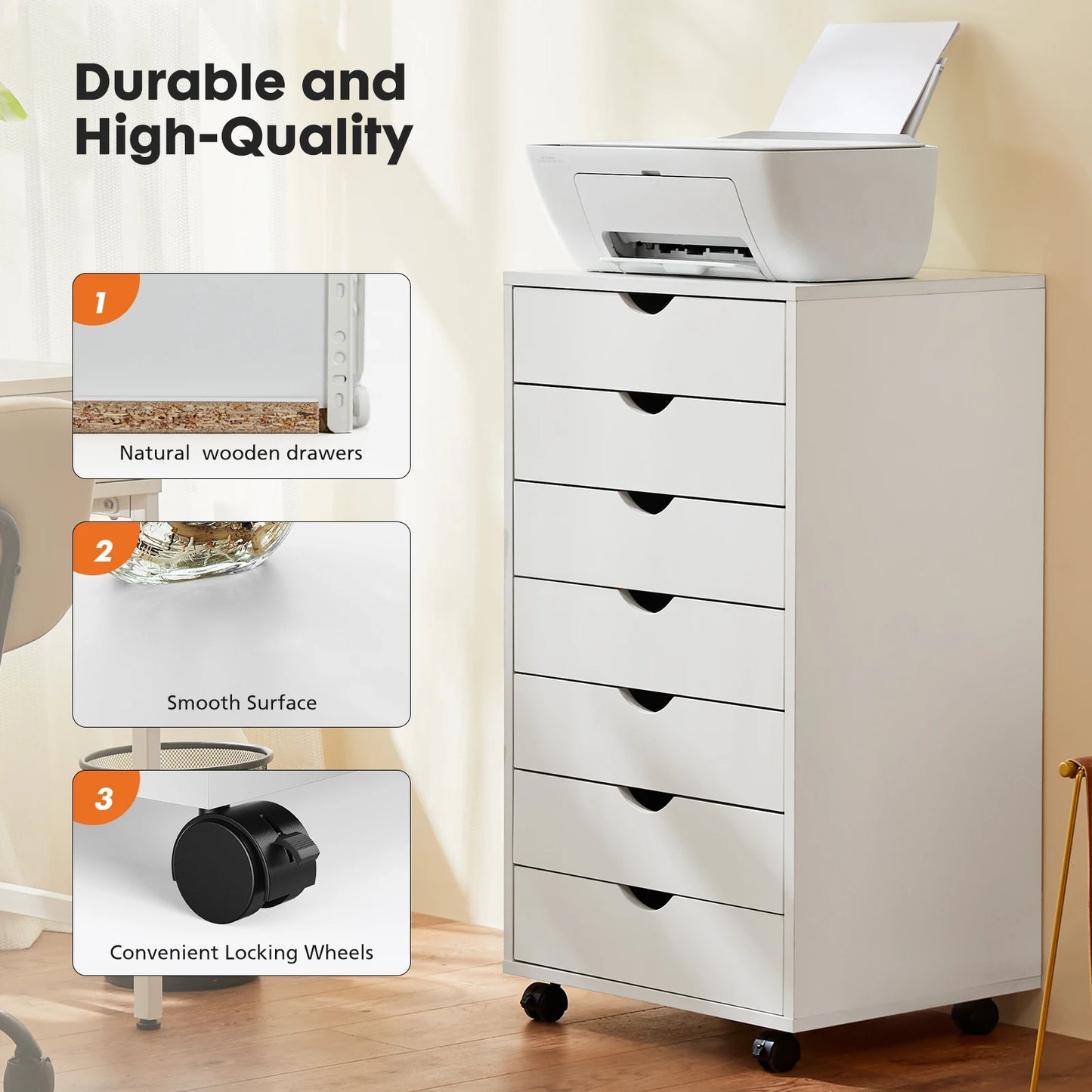 JHK 7 Drawer Chest Nightstand Storage Cabinet On Wheels