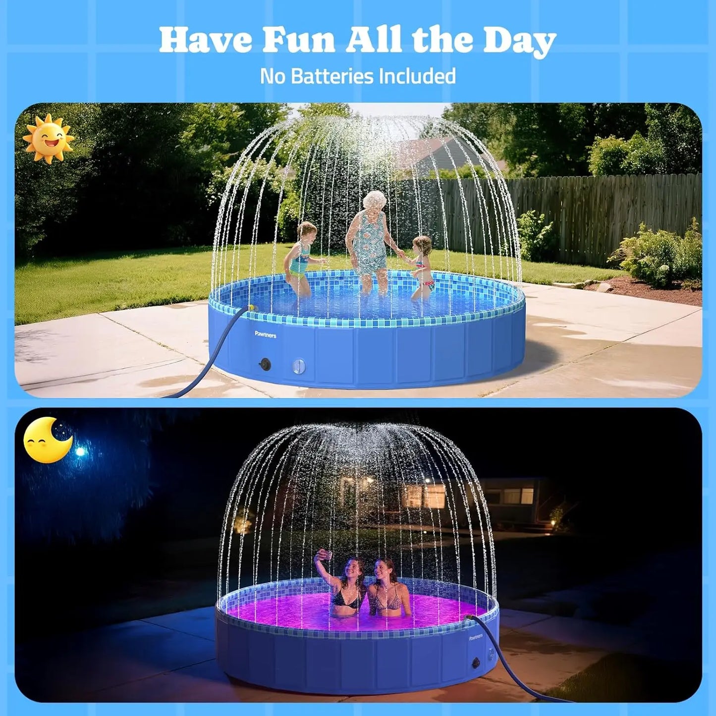 Foldable Dog Pool With Sprinkler RGB LED Light Collapsible Plastic