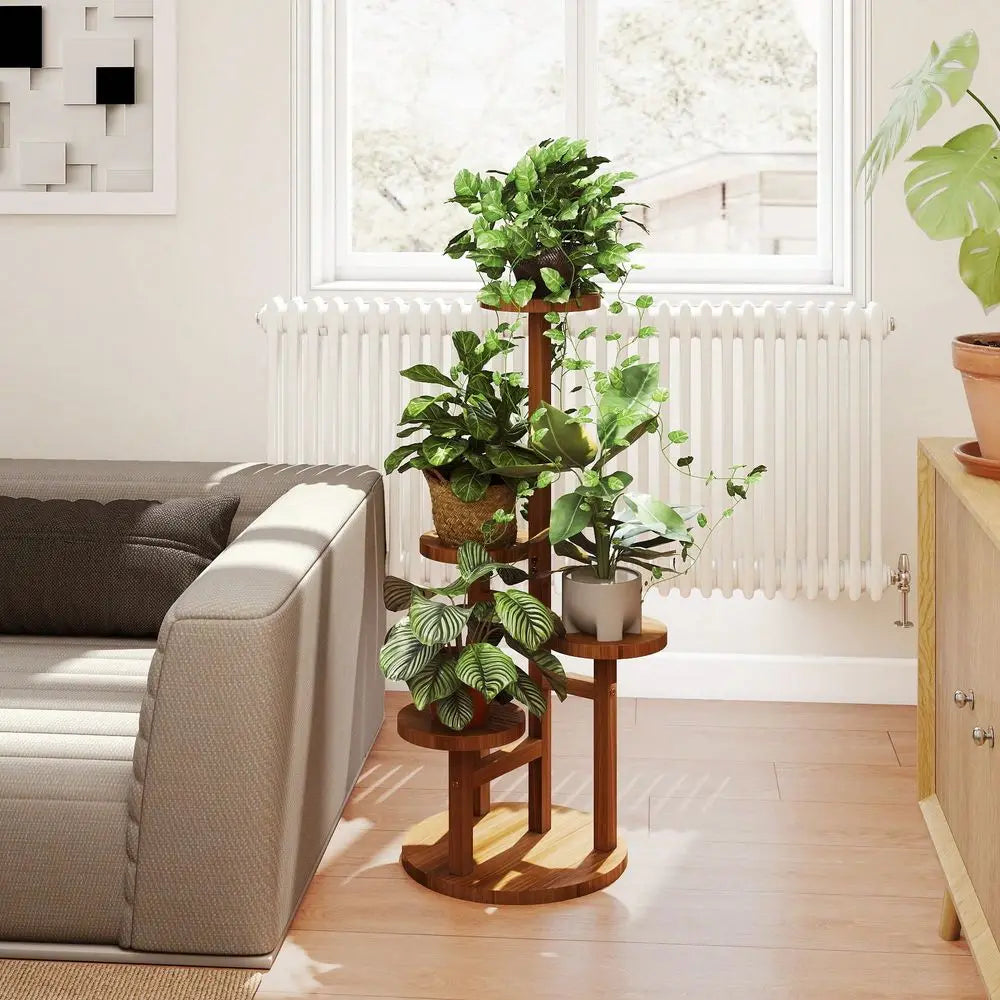 XMSJ Wooden Plant Stand Indoor Outdoor Corner Shelf