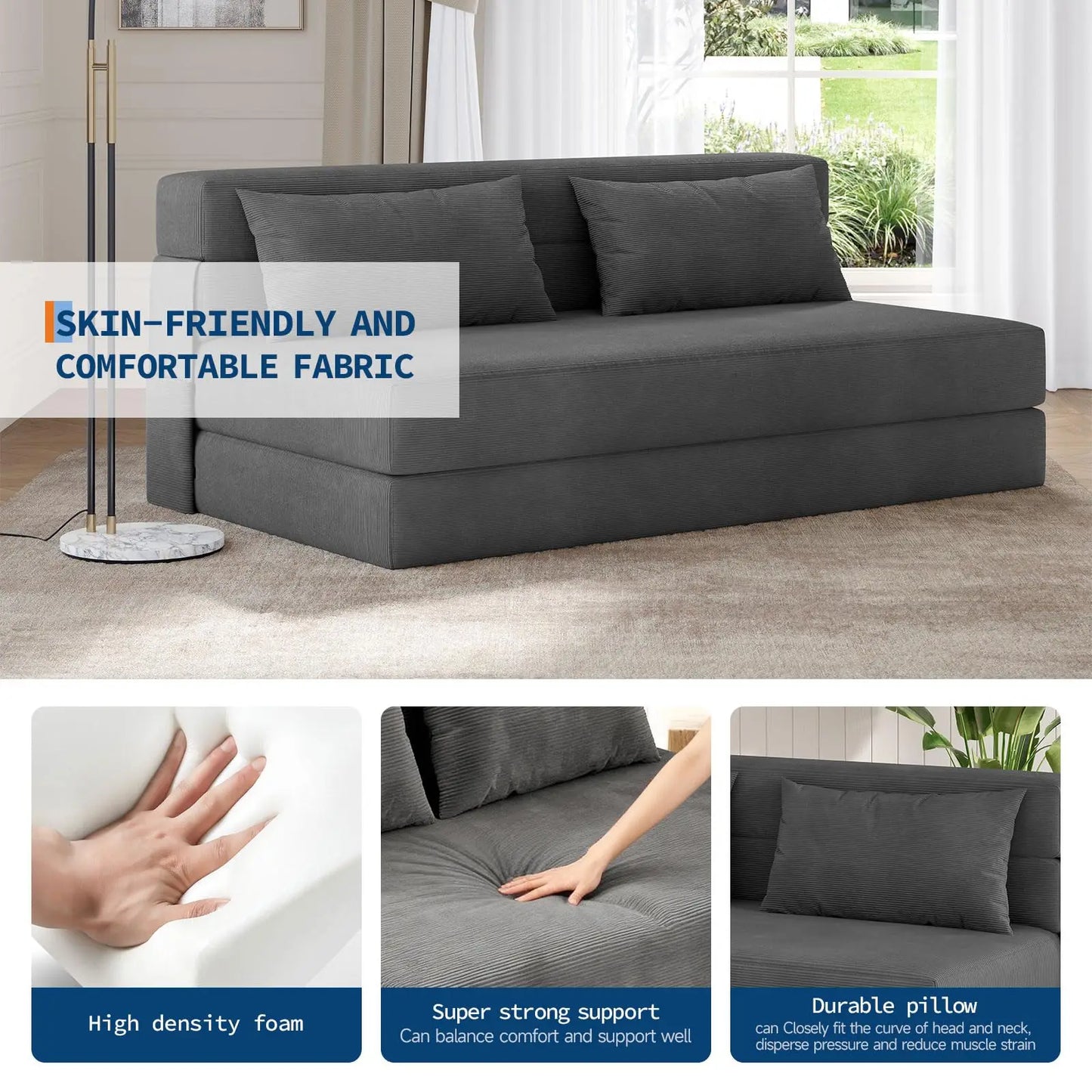 HobbyLane 4 in 1 Folding Sofa Bed Convertible Corduroy Loveseat