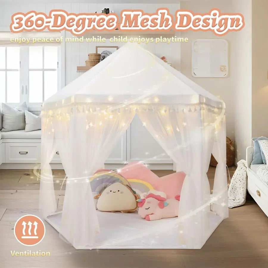 Princess Tent For Girls Playhouse With Tassel Decor Star Lights