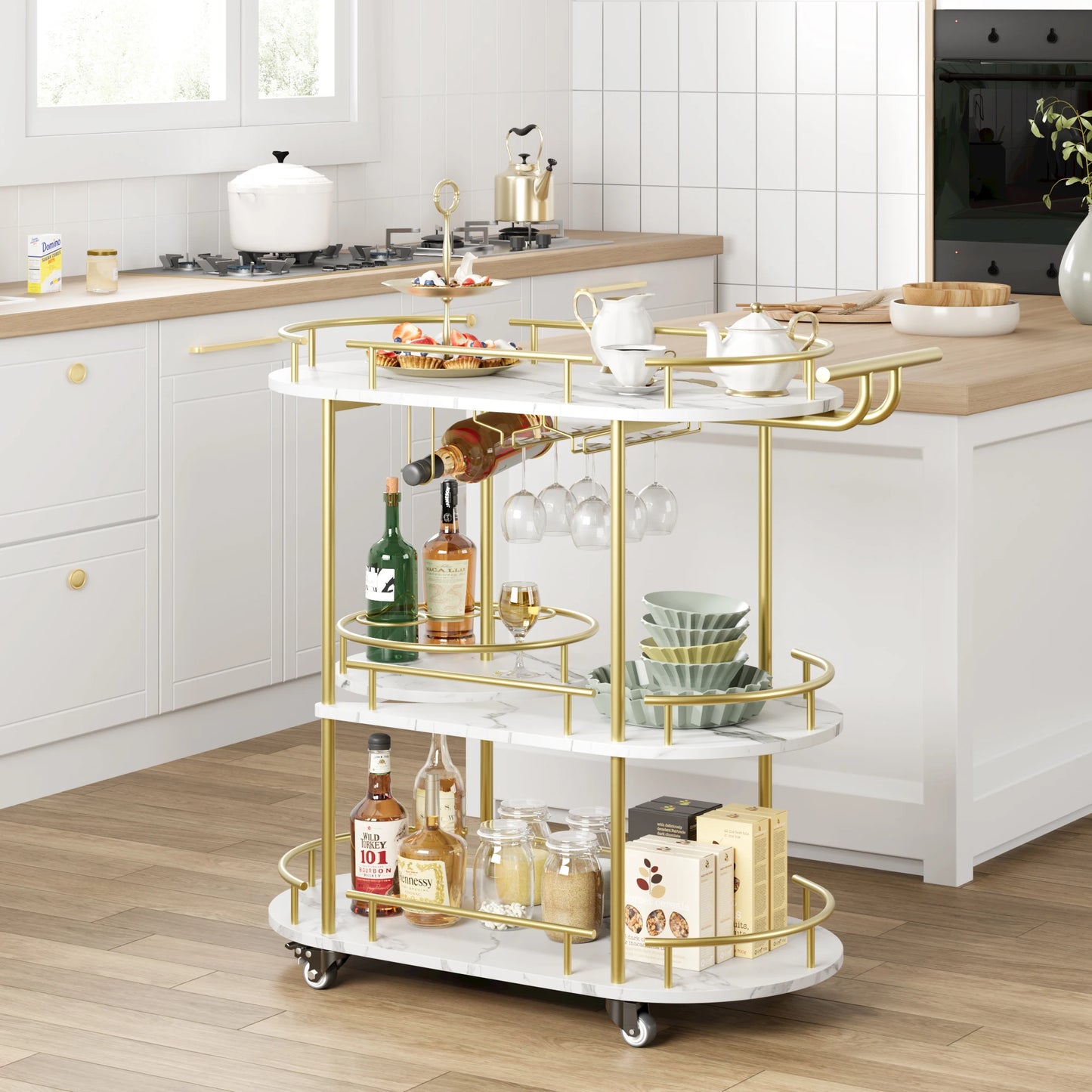 TWISTER.CK Gold Bar Carts With 4 Tier Storage Shelves On Wheels