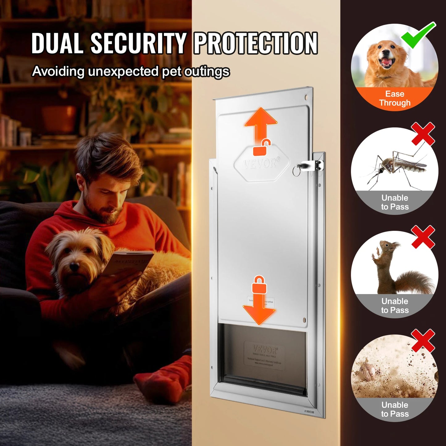 Pet Door Aluminum Frame With Lockable Flap Weatherproof Dog Door