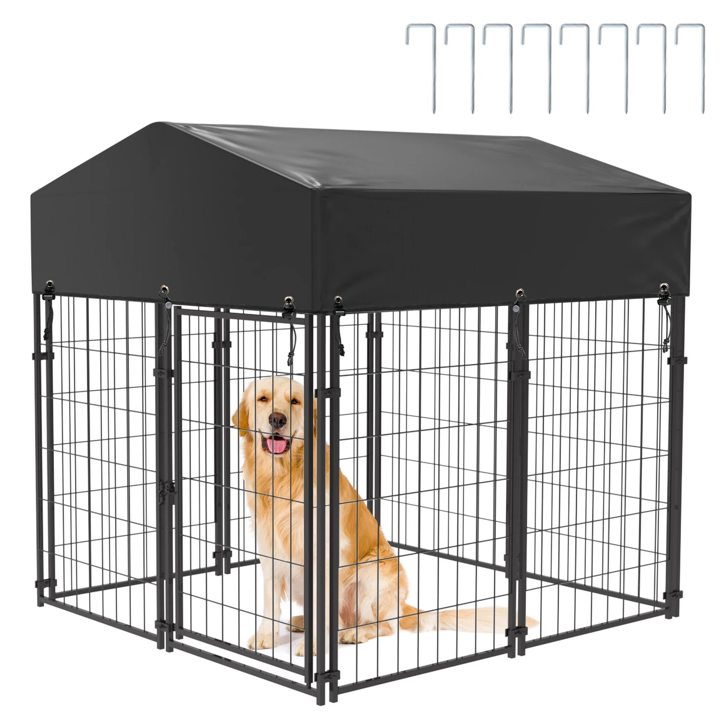 BINGOPAW Outdoor Dog Kennel Welded Wire Galvanized Weatherproof Canopy