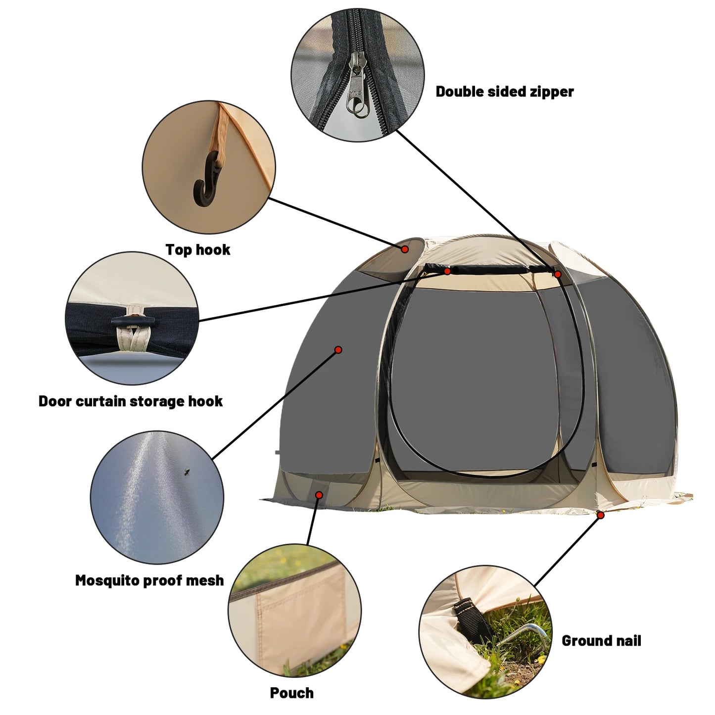 Pakicetus Family Pop Up Shelter With Full Mesh Walls for Camping