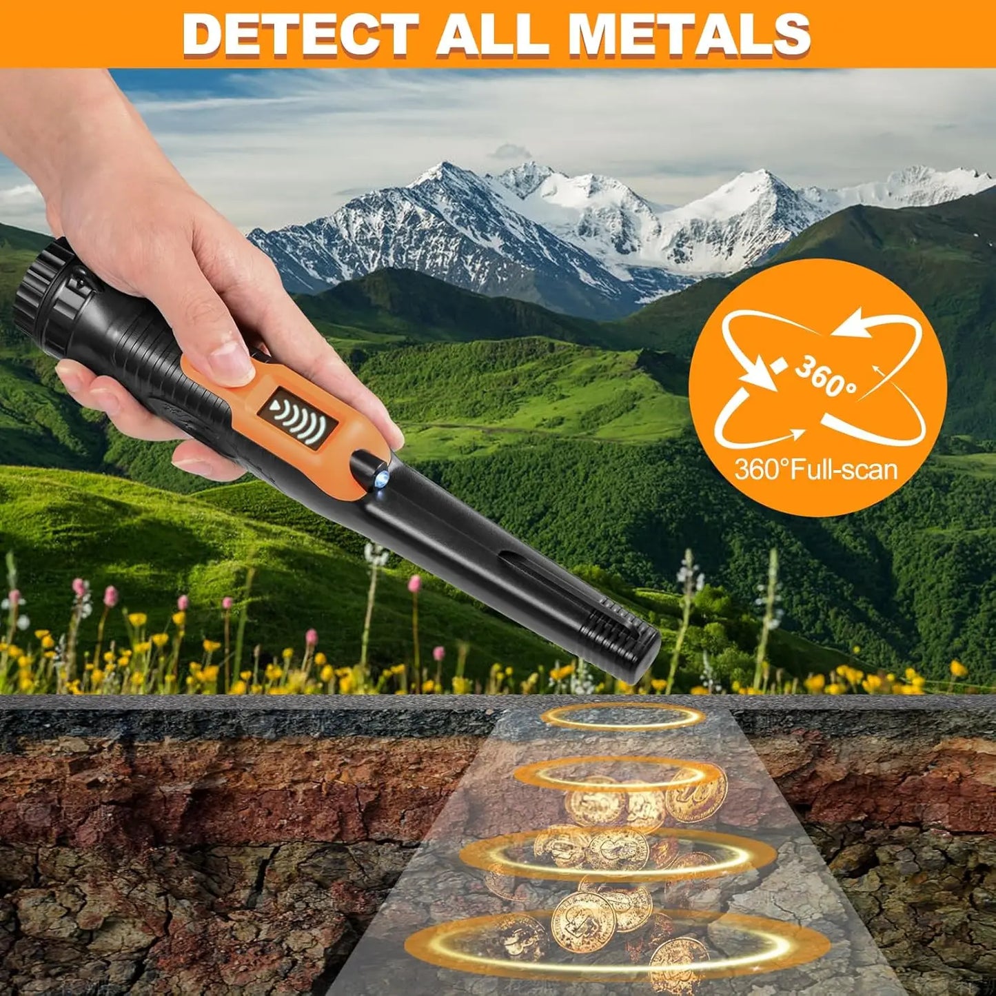 Fully Waterproof LCD Handheld Pinpointer Metal Detector With LED Flashlight