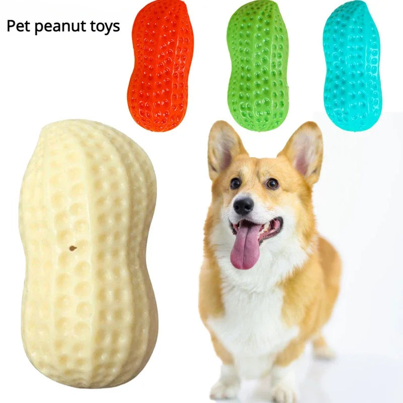 Dog Peanut Squeaking Chew Toy TPR Interactive Dental Cleaning