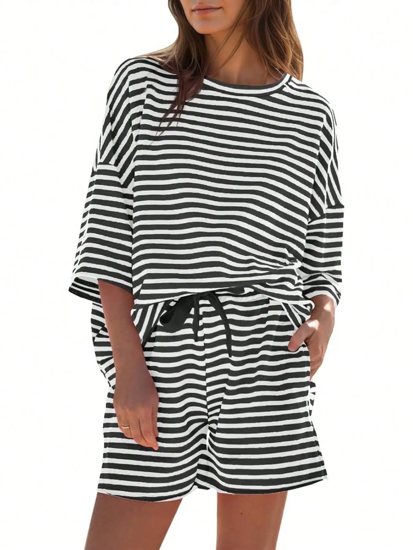 Fisoew Womens Striped Athleisure Two Piece Set Sweatsuit