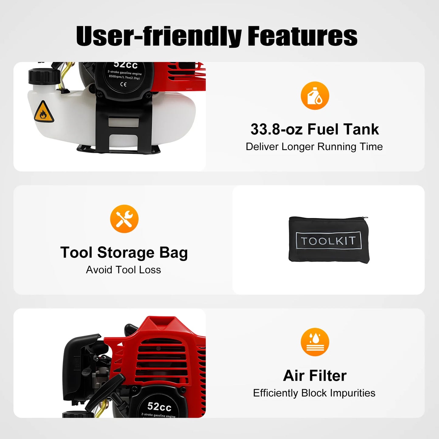 CNCEST 1700W 52cc Gasoline Powered Handheld Lawn Sweeper Broom