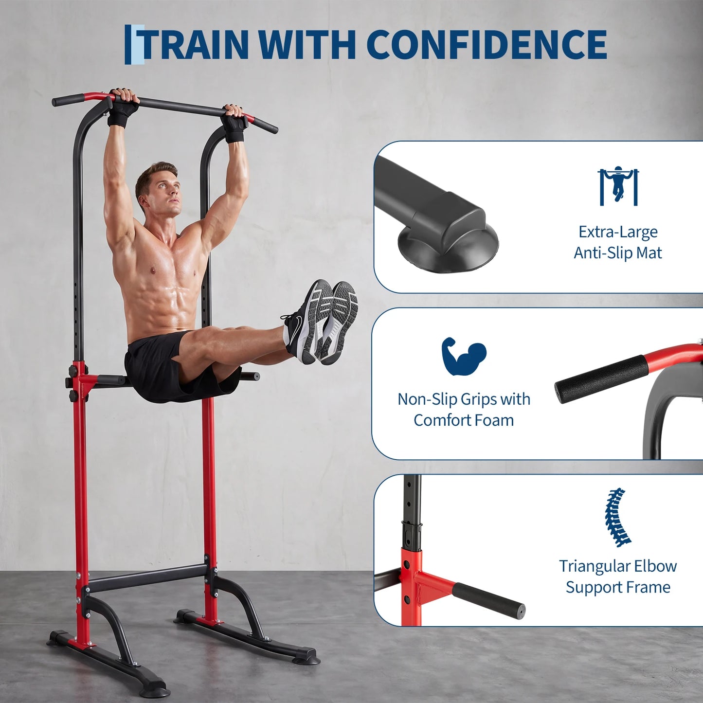 Heavy Duty Power Tower Pull Up Dip Station 330LBS Adjustable
