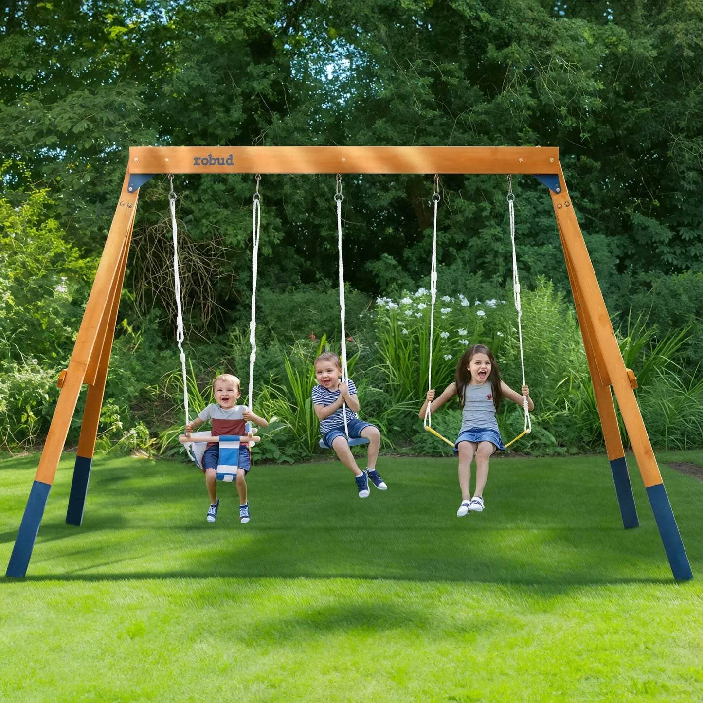Robotime Robud 3 In 1 Playground Wooden Swing Set With Tree And Toddler Swings