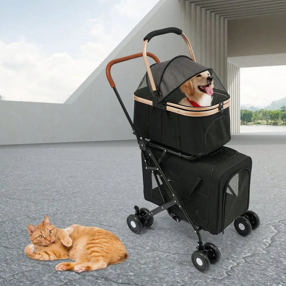 Pet Stroller With 2 Detachable Carrier Bags And Lockable Wheels
