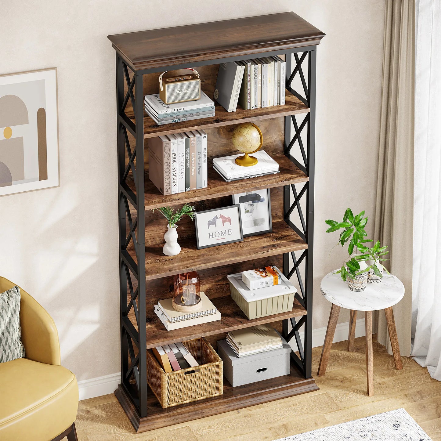 Tribesigns 5 Tier Bookcase Industrial Wood Shelves Floor Standing