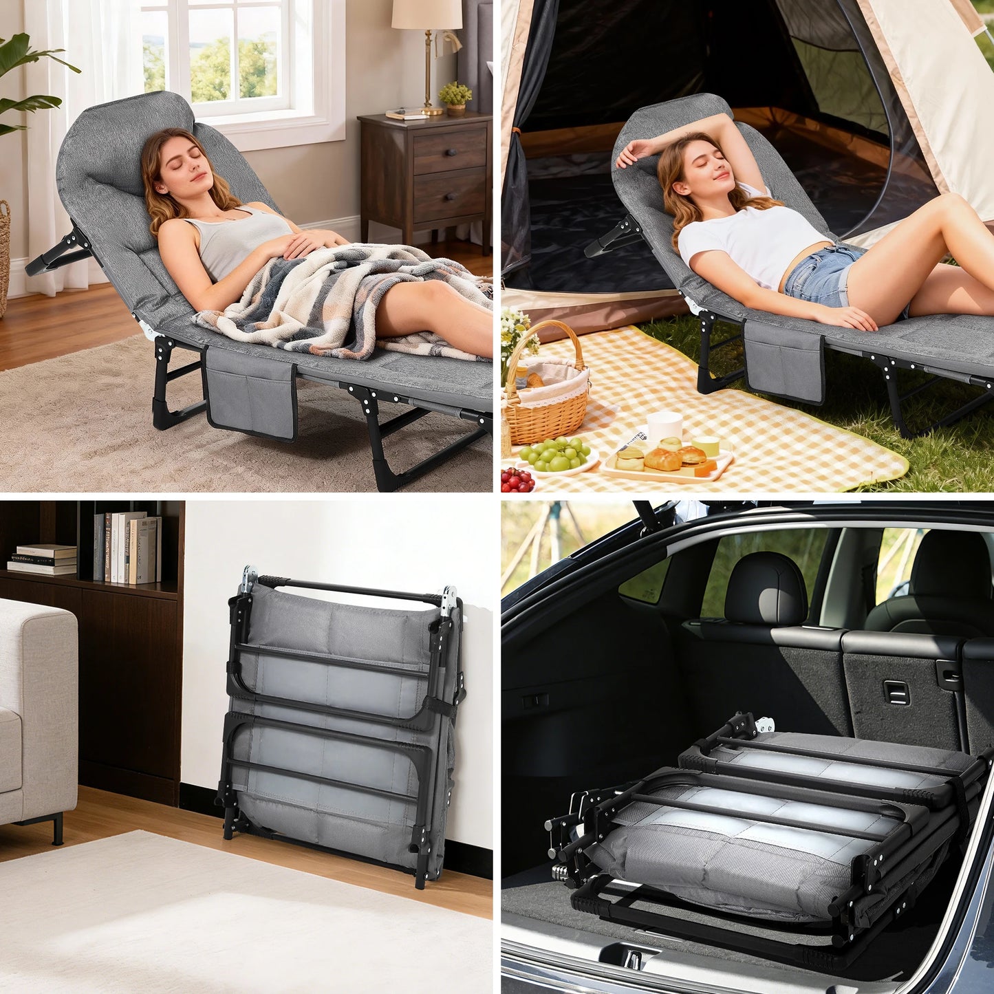 TWISTER.CK Portable Folding Bed With Cushion And Pillow 500 Lbs Outdoors