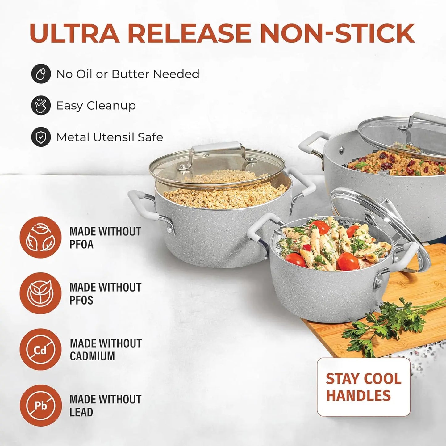 Nonstick Stackable Pots Set With Lids Space Saving Granite Coating