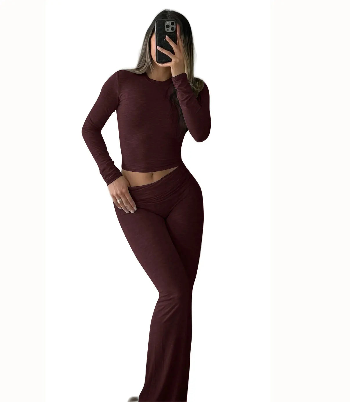 Women's Yoga Two-Piece Long Sleeve Wide-Leg Activewear Set