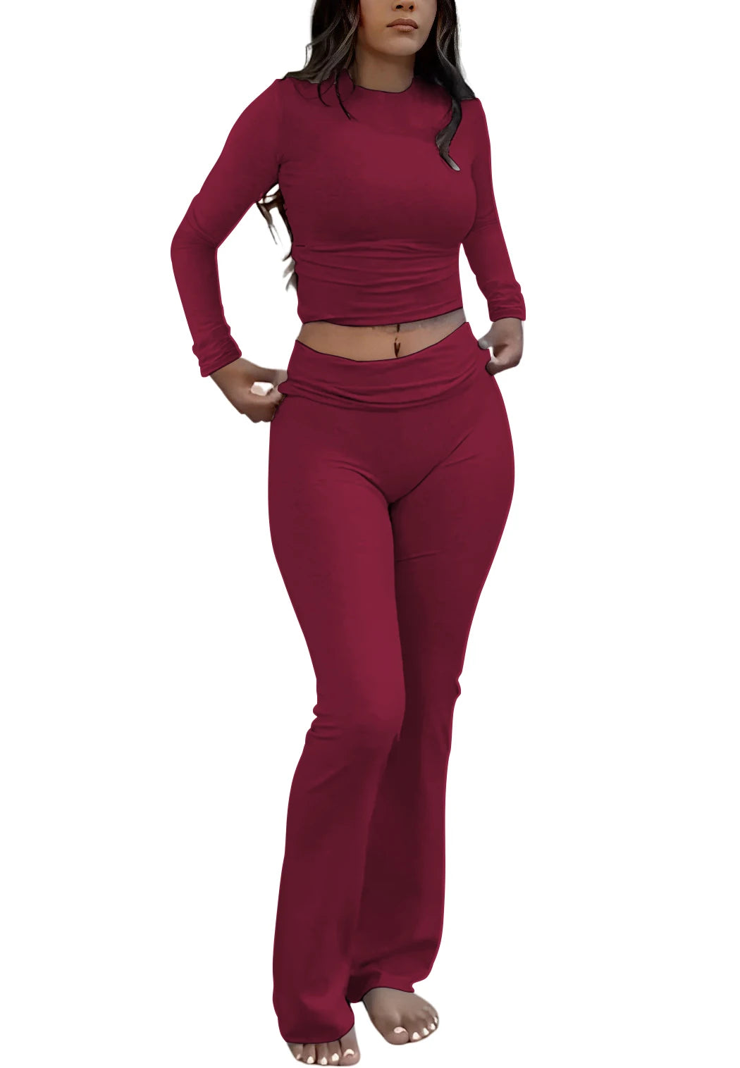 Women's Yoga Two-Piece Long Sleeve Wide-Leg Activewear Set