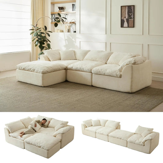 Yeflixvrau Modern L Shaped Chenille Fabric Sofa Sectional With Ottoman