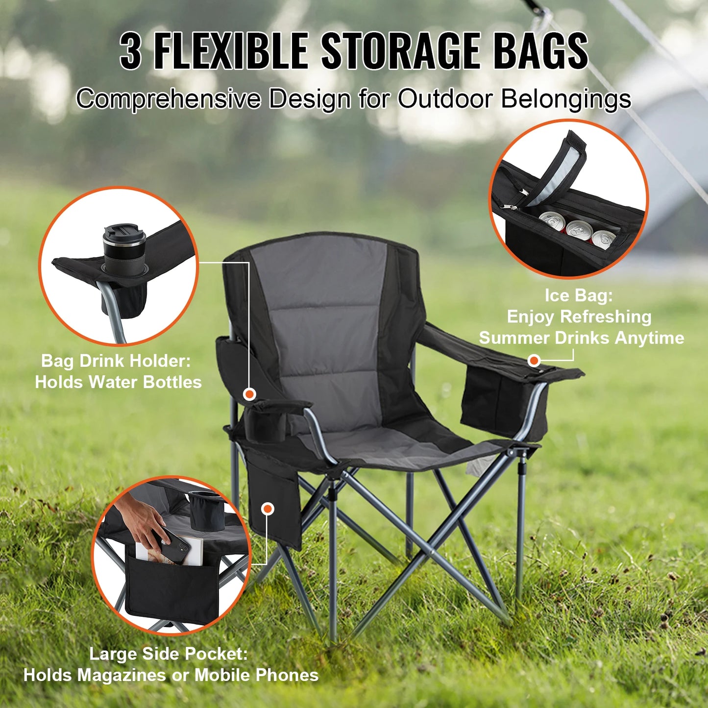 VEVOR Camping Folding Chair for Adults Quad Lumbar Back Support